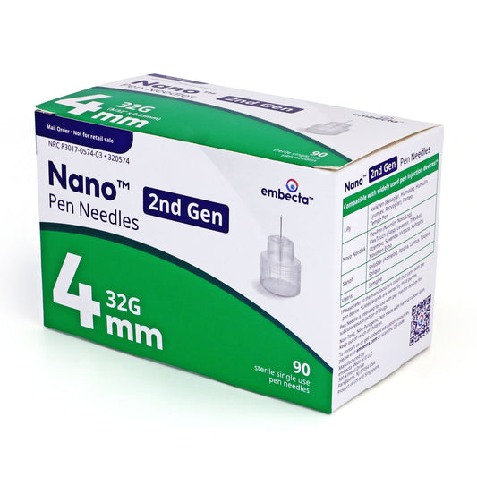Embecta Nano Ultra-Fine Pen Needles - 32G 4mm (5/32" x 0.23mm) 100/BX