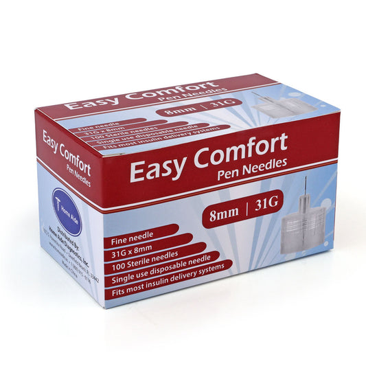 Easy Comfort Insulin Pen Needles - 31G 8mm 100/BX - Pack of 4