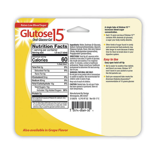 Glucose 15 Oral Glucose Gel - Lemon Flavor - 3 Pack