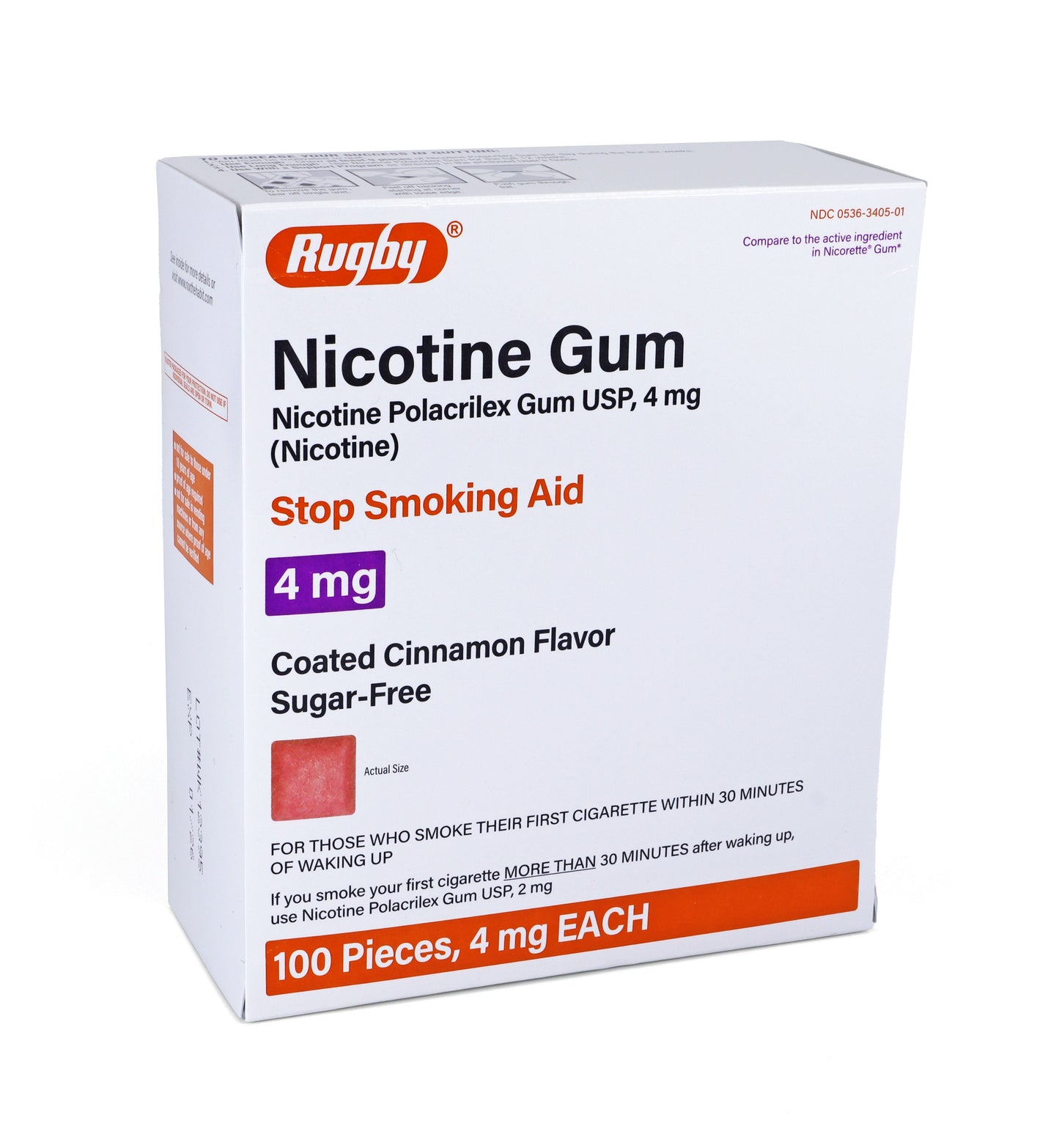 Rugby Sugar Free Nicotine Polacrilex Gum - 4mg - Coated Cinnamon Flavor - 100 Pieces, 4 mg EACH (Copy)