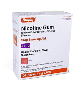 compare product Rugby Sugar Free Nicotine Polacrilex Gum - 4mg - Coated Cinnamon Flavor - 100 Pieces, 4 mg EACH (Copy)