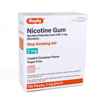 compare product Rugby Sugar Free Nicotine Polacrilex Gum - 2mg - Coated Cinnamon Flavor - 100 Pieces, 2 mg EACH
