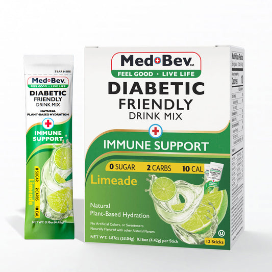 Med-Bev Diabetic Friendly Sugar-Free Low Carb Hydration Drink Mix - 12 Sticks per Box