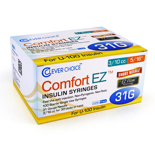 Clever Choice Comfort EZ Insulin Syringes - 31G 3/10 cc 5/16" 100/bx - Pack of 4