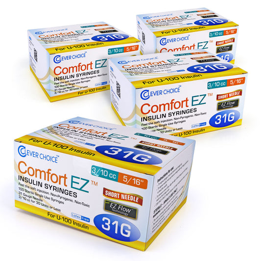 Clever Choice Comfort EZ Insulin Syringes - 31G 3/10 cc 5/16" 100/bx - Pack of 4