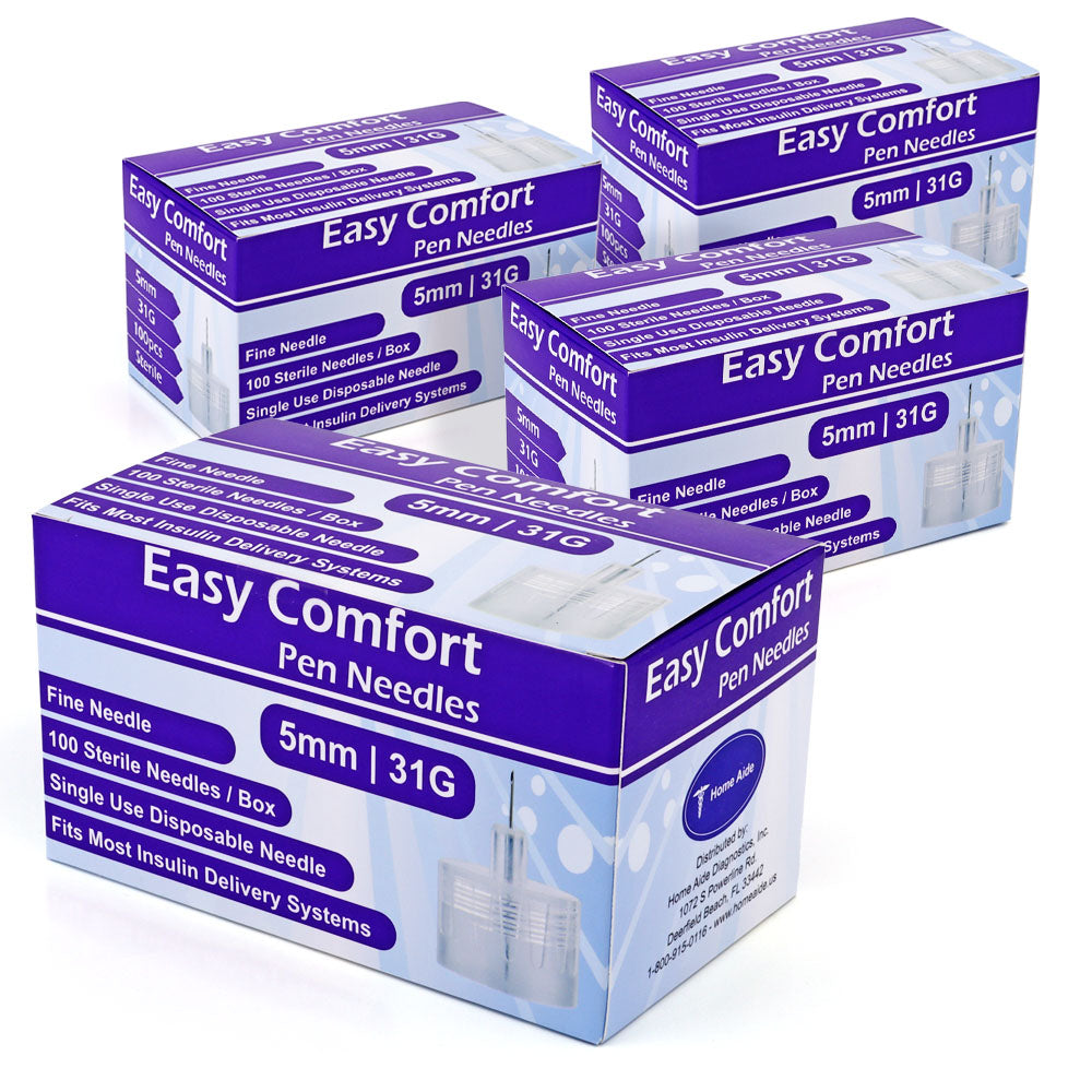Easy Comfort Insulin Pen Needles - 31G 5mm 100/BX - Pack of 4