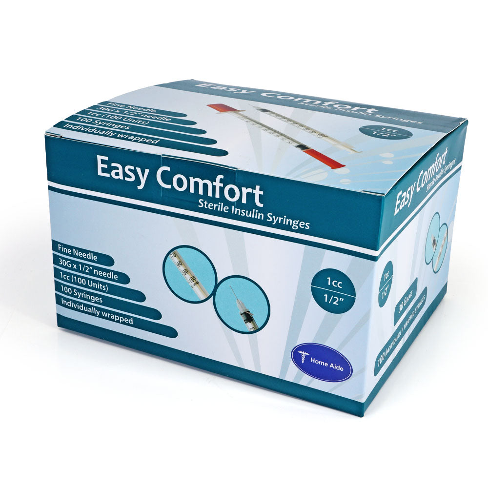 Easy Comfort Insulin Syringes - 30G 1 cc 1/2" 100/bx