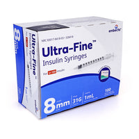 Embecta Ultra-Fine Needle Insulin Syringes - 31G 1cc 8mm (5/16") 100/BX