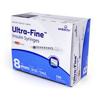 Embecta Ultra-Fine Needle Insulin Syringes - 31G 1cc 8mm (5/16") 100/BX