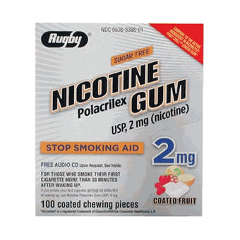 compare product Rugby Sugar Free Nicotine Polacrilex Gum - 2mg - Coated Fruit - 100 Pieces
